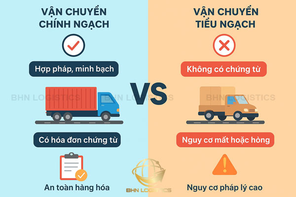 So sánh vận chuyển chính ngạch với tiểu ngạch