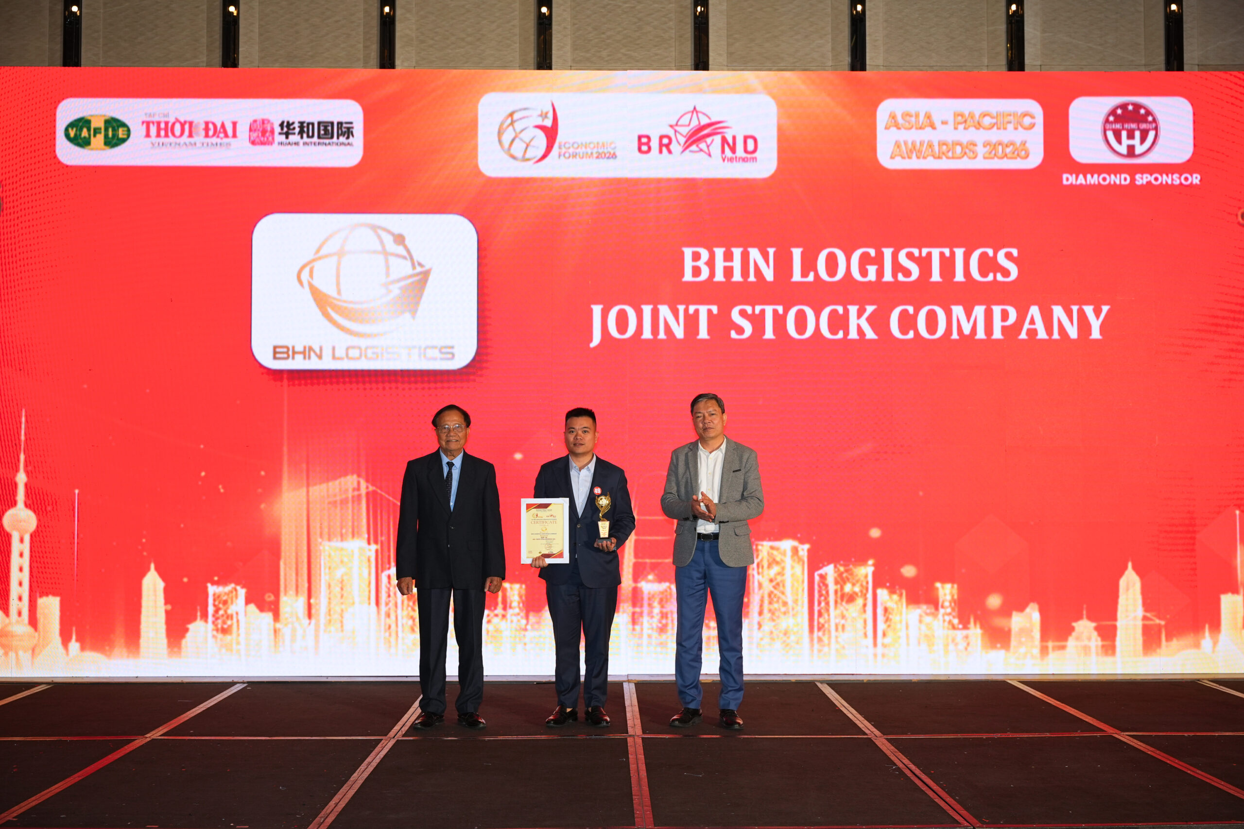BHN Logistics nhận giải Top 10 Thương hiệu Tiêu biểu Châu Á – Thái Bình Dương 2026