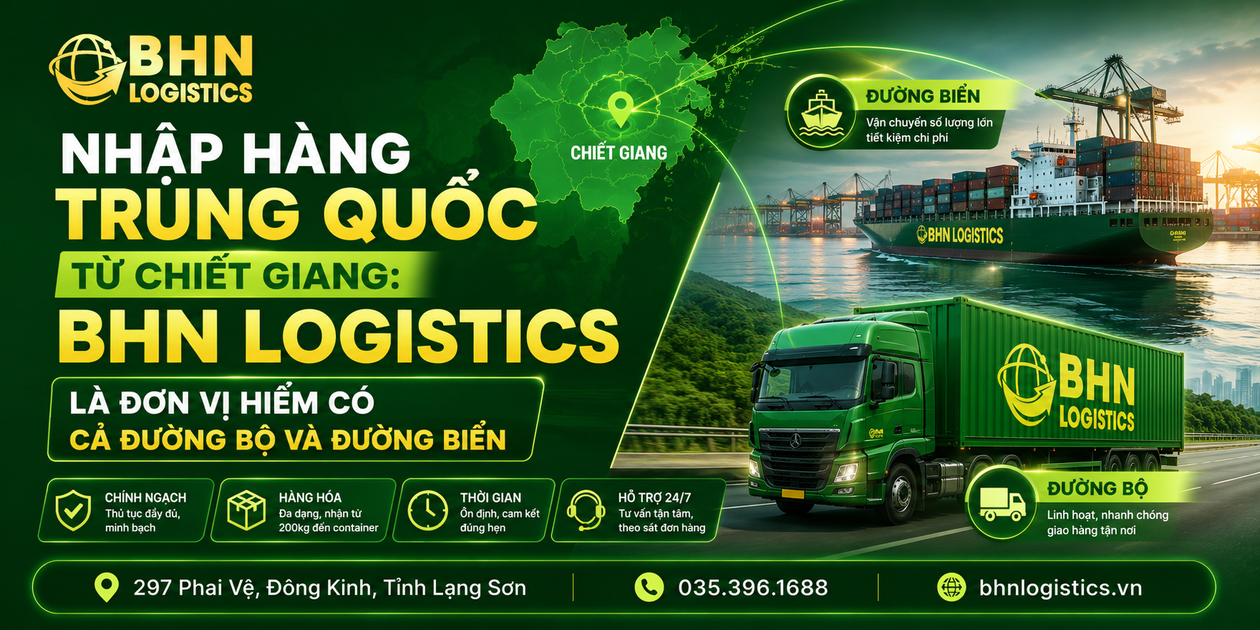 Nhập hàng Trung Quốc từ Chiết Giang với cả đường bộ và đường biển
