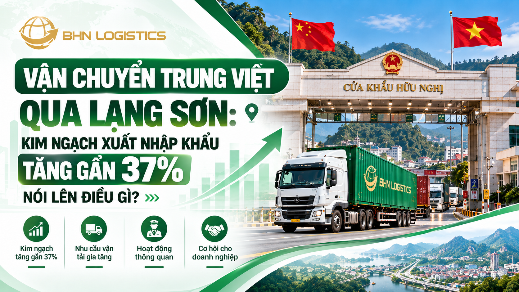 Vận chuyển Trung Việt qua Lạng Sơn năm 2026 khi kim ngạch xuất nhập khẩu tăng gần 37%.